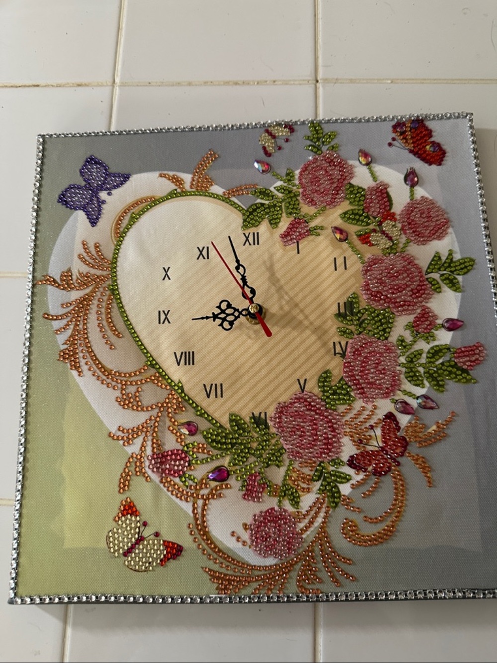 Handcrafted Diamond Painting Heart Wall Clock